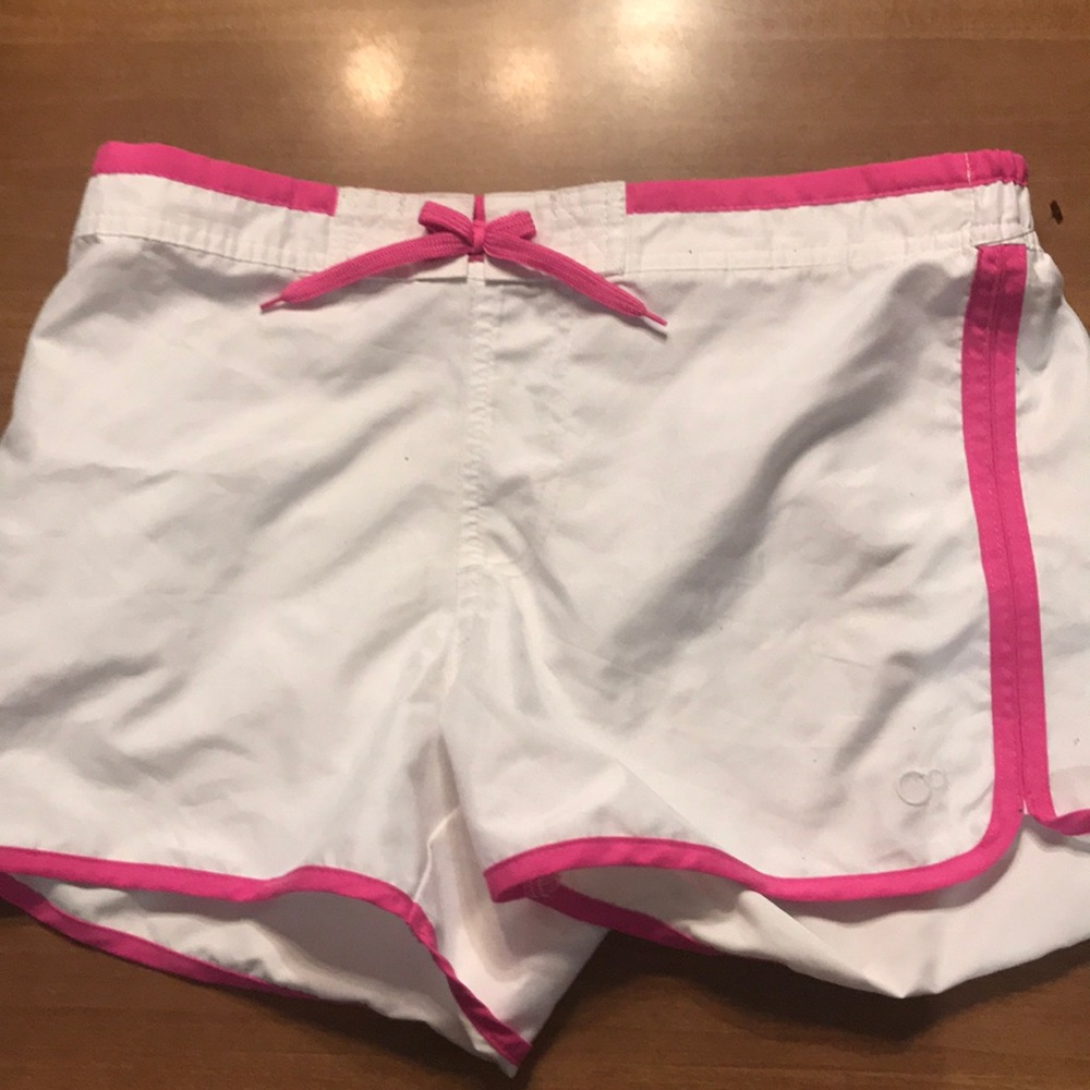 White and pink athletic shorts